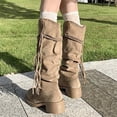 thumbnail image 5 of Xfvqtps Womens Slouchy Boho Boots with Tassel Winter Fashion Knee High Boots Low Block Heel Comfortable Stretch Suede Casual Boots, 5 of 9