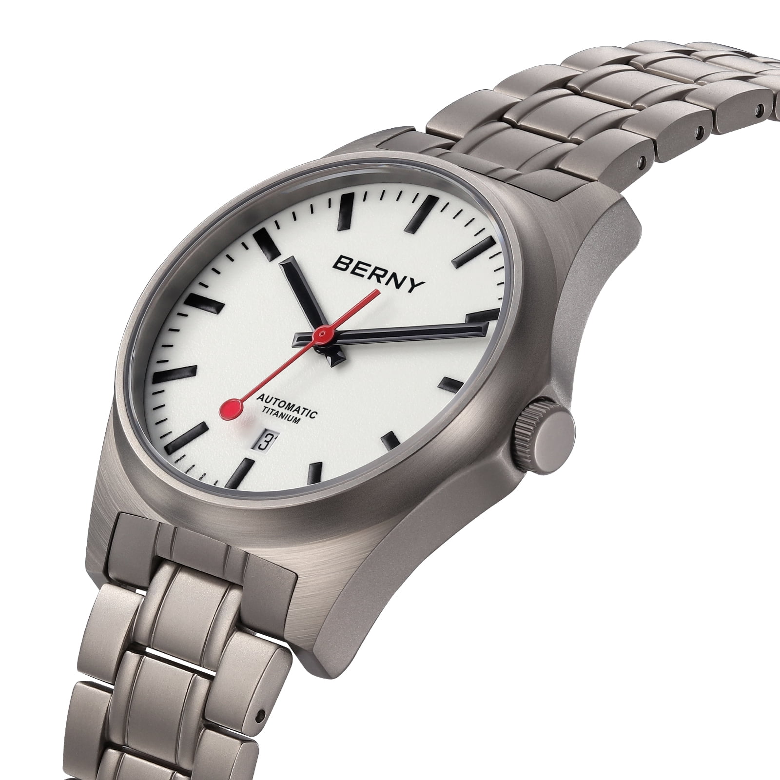 BERNY Automatic Titanium Watches for Men, Sport Casual 10ATM Waterproof Analog Mechanical Watch with Date, Super Luminous, Sapphire Crystal, Fashion Minimalist Men's Wrist Watch (White)