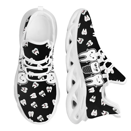 

Funny Dentist Teeth Print Women s Flat Shoes Blue Lace-up Sneaker Summer Breathable Kint Footwear For Teen