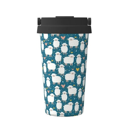 

Salouo Cute Sheep And Hearts Print Coffee Travel Mug Spill Proof with Lid-Stainless Steel Vacuum Insulated Tumbler - Thermos Cup for Keep Hot/Ice Coffee Tea and Beer