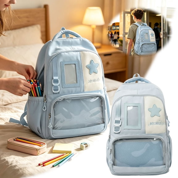 Star Accent Ita Backpack with Pin Display Mesh, Ita Bag for Women, Large Capacity Cotton-Polyester Pin Trading Backpack, Matte Texture Display Bag for Modern Hobbyists