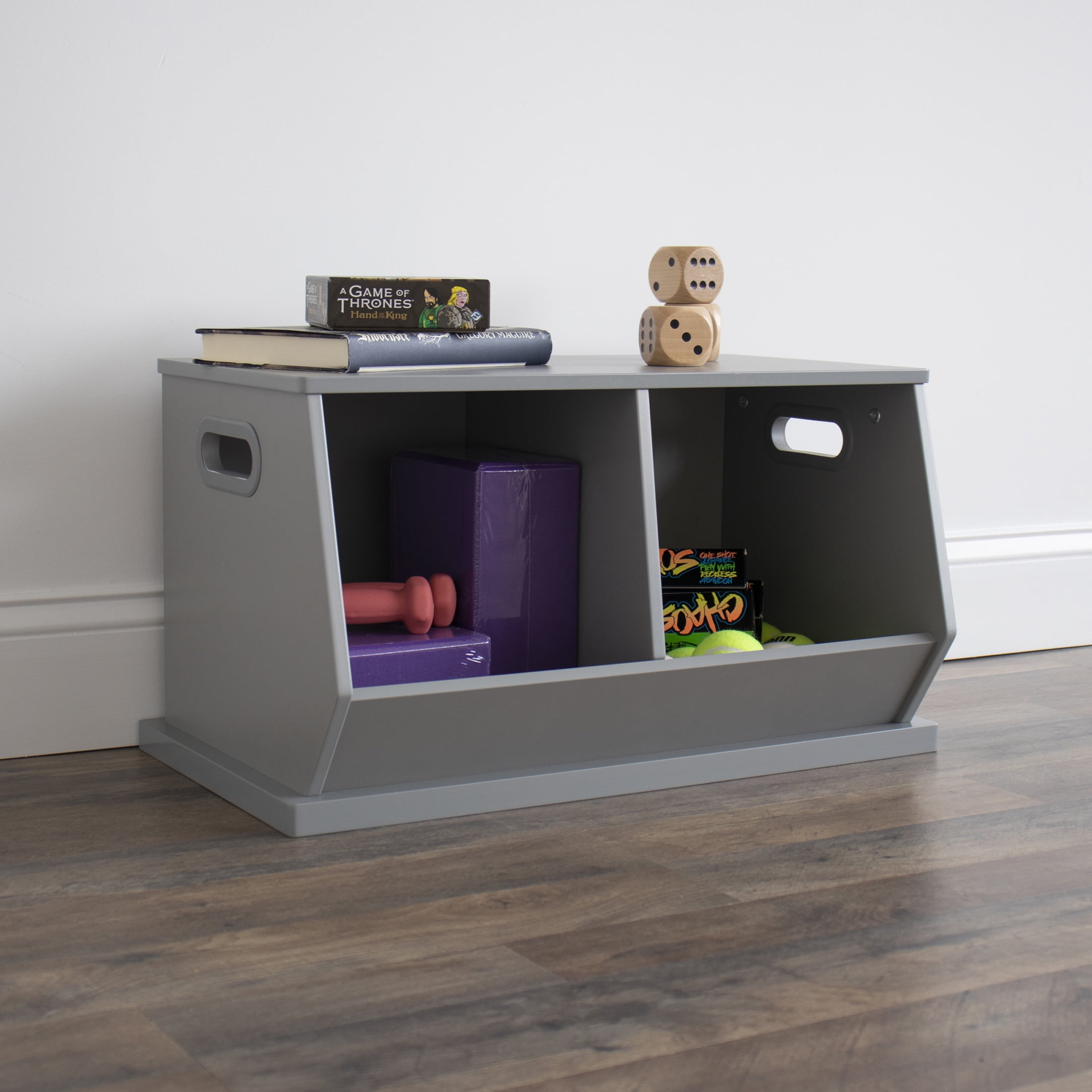 Humble Crew Wood Toy Storage Cubby and Kids Bookcase, Grey