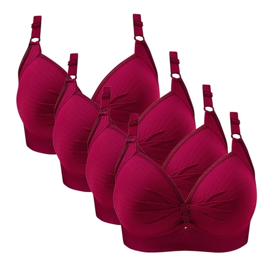Diufon 4 Pack Wireless Comfortable Bra for Women Everyday Full Coverage V Neck Bras Ladies Support Push Up Bralettes