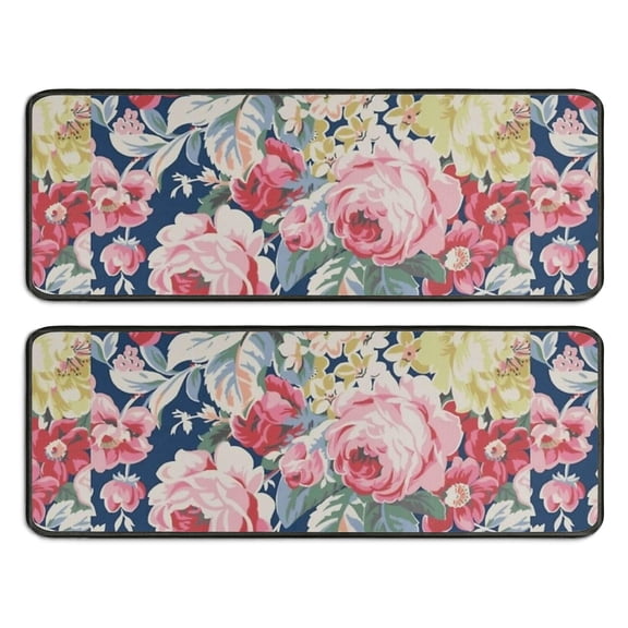 Kitchen Rugs Sets Of 2,Pioneer Flower Floral Print Pattern Anti Fatigue Kitchen Mat Rugs Non Slip Washable,Decorative Kitchen Floor Mats for Kitchen,Sink,Laundry,17"x47" 17"x47"