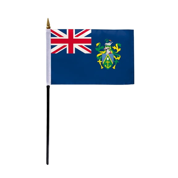 AGAS Small 4" x 6" 4x6 inch Pitcairn Islands Hand Flag Polyester material Stitched Edges 11" Plastic Stick Pitcairn Island Hand Held Mini Small Stick Flags