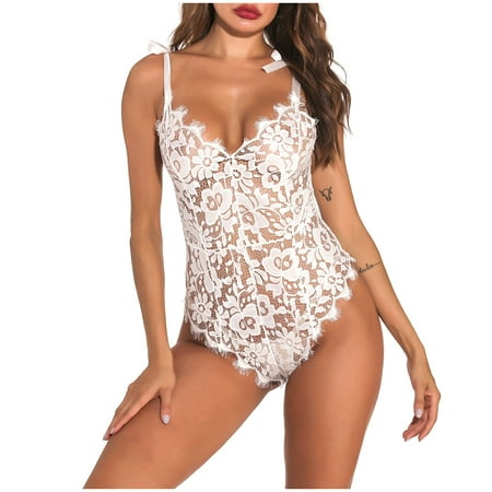 

Zermoge Lingerie for Women Clearance Sexy Lingerie Deep V Mesh See-through Sexy Pajamas Elastic Sling One-piece