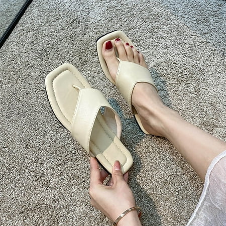 

Summer Fashion Big Size One-Line Rhinestone Square Head Flat Sandals