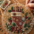 thumbnail image 4 of Christmas DIY Diamond Art Hanging Sign Kit, 6 Styles Vintage Xmas Ornament Craft Set, Santa Snowman Tree Wreath Bead Painting Decor for Front Door Window, 4 of 6