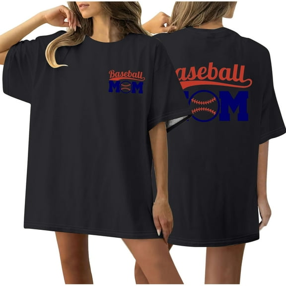 WREESH Oversized T-Shirt Women's Short Sleeve Baseball Shirt Front and Back Print Top Black