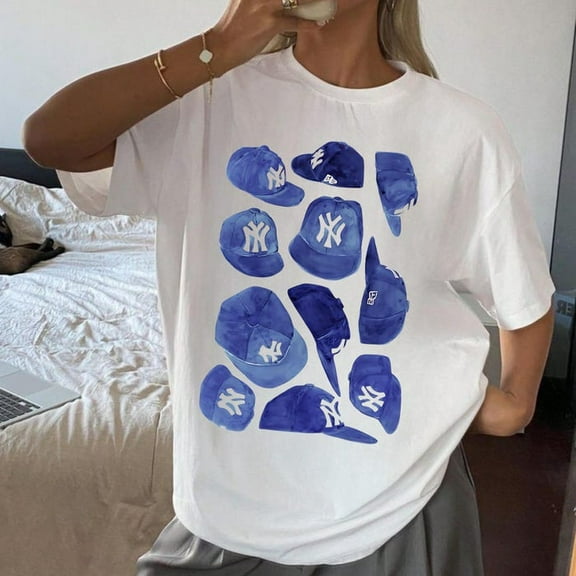 NYC Graphic Tee: Yankees Hats, New York City Shirt - Loose Fit