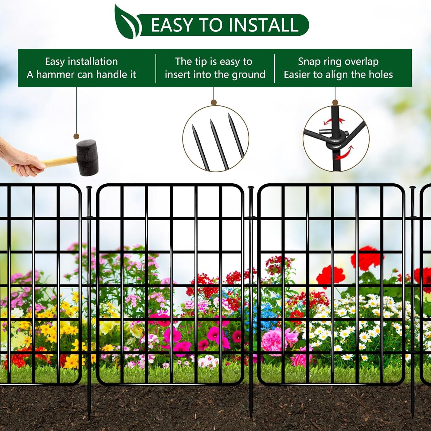 30ft Garden Fence Animal Barrier, 28 Panels Rustproof Metal Decorative Fence with Ground Stake for Dog Rabbit Outdoor Yard