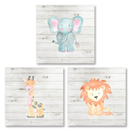 About Money Poster Paper - Adorable Zoo Baby Elephant, Giraffe and Lion Set (Printed On Paper), Perfect for a Child's Room Or Nursery; Three 8x8in Unframed Paper Posters