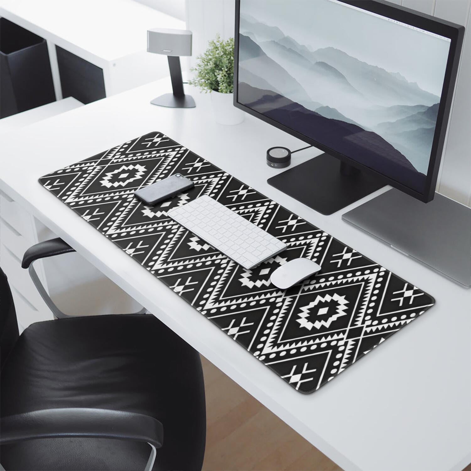 Long Mouse Pads for Desk,Black Geometric Striped Pattern Desk Mats on Top Of Desks, Desk Mouse Pad Extra Large with 3mm Non-Slip Base and Stitched Edge for Gaming,Office,Work,Home 31.5"x11.8"