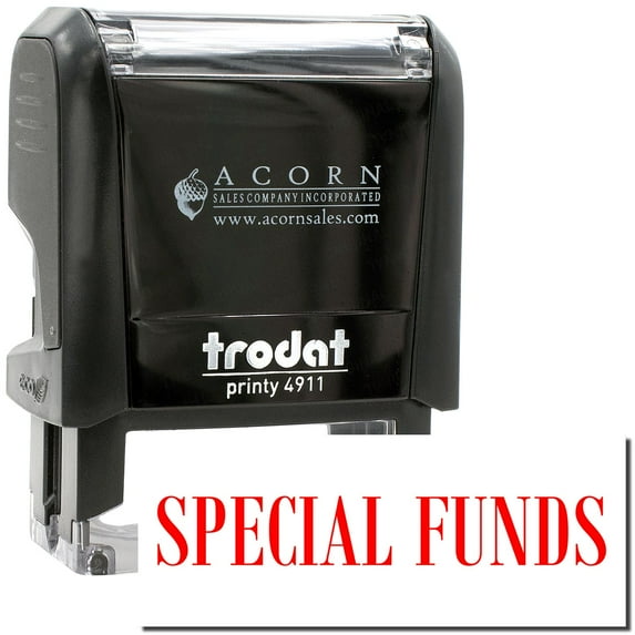 Self-Inking Special Funds Stamp, Trodat Printy 4911, Press and Print Stamping, Impression Size 5/8" x 1-1/2", Up to 10,000 Impressions - Red Ink