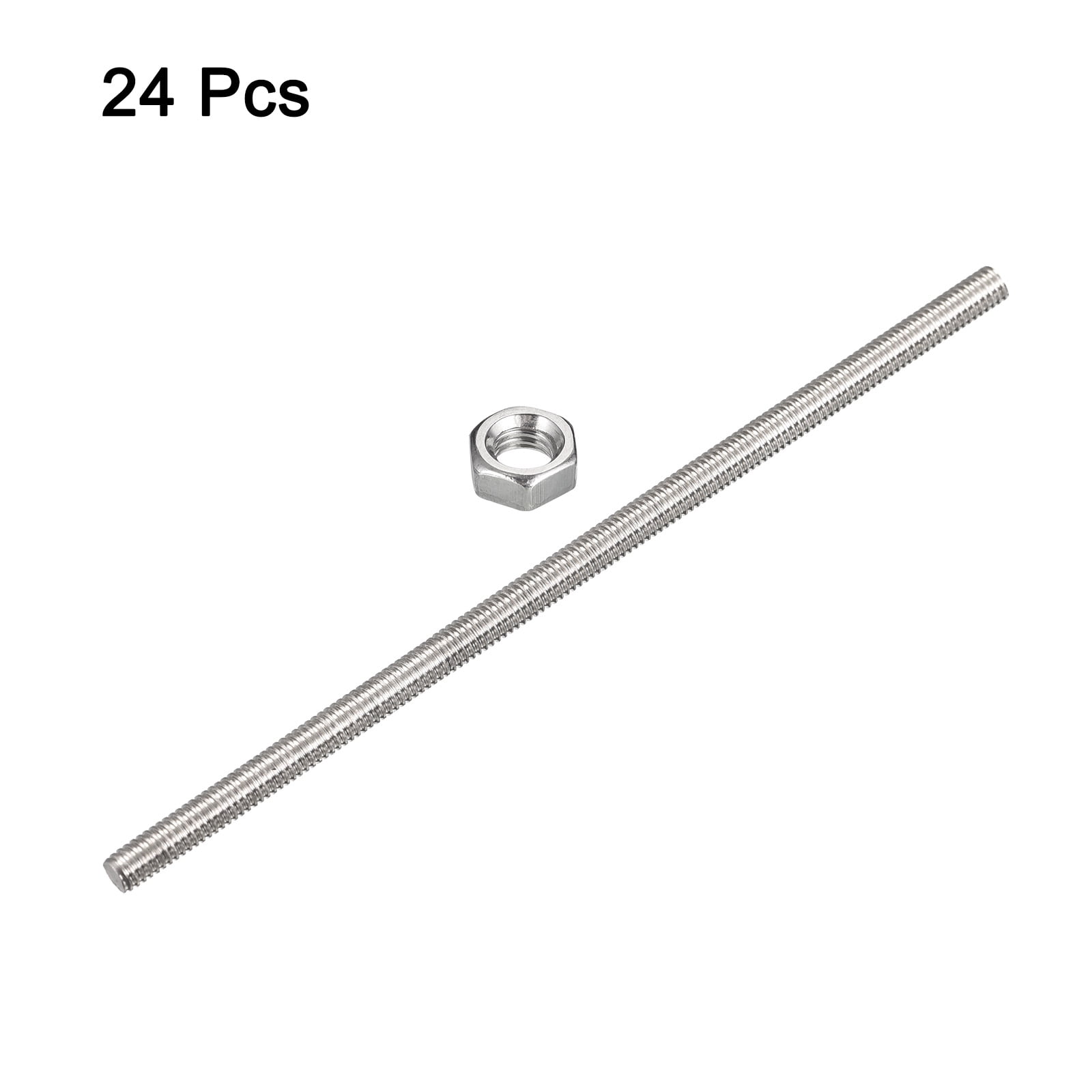 Uxcell 24Pack M3 x 250mm Fully Threaded Rod w 24Pack Hex Nuts, 0.5mm Pitch 304 Stainless Steel Right Hand Threaded Rod