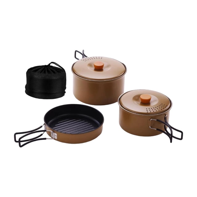 VONKY 3Pcs Camping Cooking Set Cookset Camping Cookware for Travel Hiking Barbecue Khaki