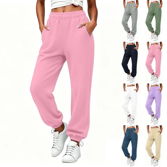 Women's Jogger Pants, Elastic Waist Solid Casual Pants with Side Pockets, Running Fitness Workout Wear, Womens Joggers | VerBelle,Black L