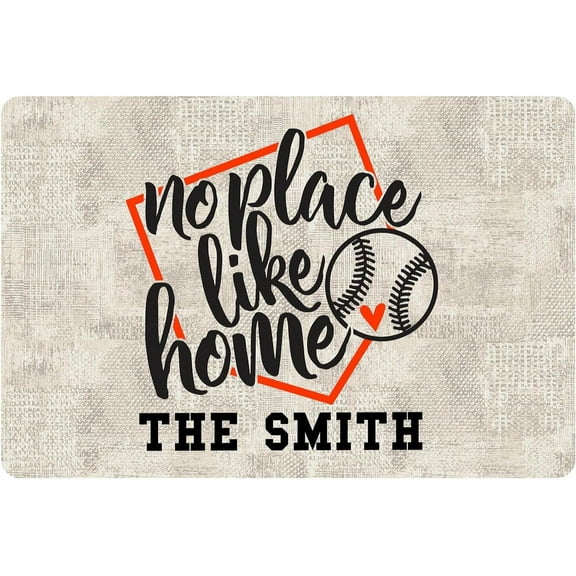 32*20inches Personalized Baseball Doormat, No Place Like Home Welcome Front Rubber Door Mat, Custom Name Home Porch Decor Indoor Entrance Floor Entryway Rug Modern Outside Entry Carpet