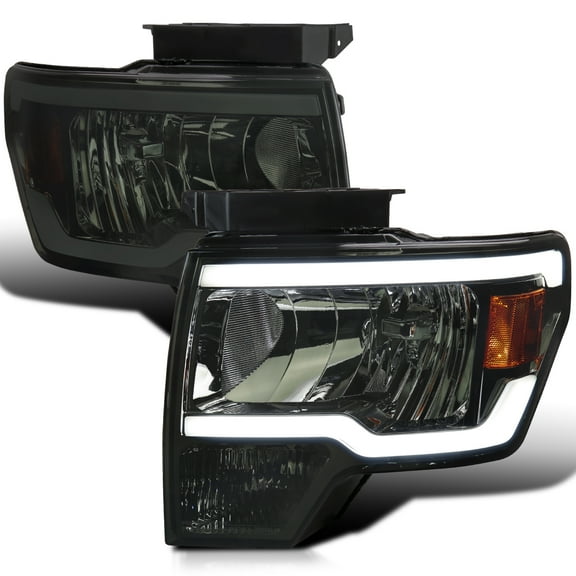 Spec-D Tuning Smoke Headlights w/ LED Tube Compatible with 2009-2014 Ford F150 F-150, Left Right Pair Headlamps Assembly