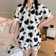 thumbnail image 2 of Conjunto de pijamas de verano, transpirable, agradable para la piel, informal, suelto, lindo, con botones, manga corta, ropa de dormir para el hogar, patrón de vaca lechera M 150-163 cm 35-45 kg, 2 of 8