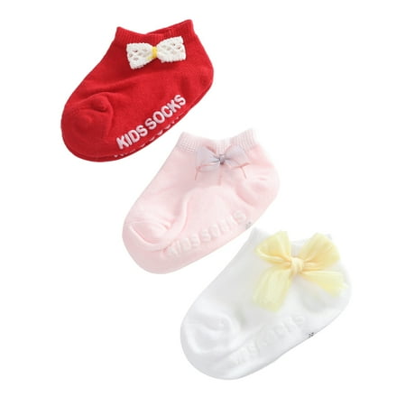 

Esho 3 Pairs Baby Girls Cotton Boat Socks Kids Toddler Anti-slip Floor Socks 0-12M 1-5T