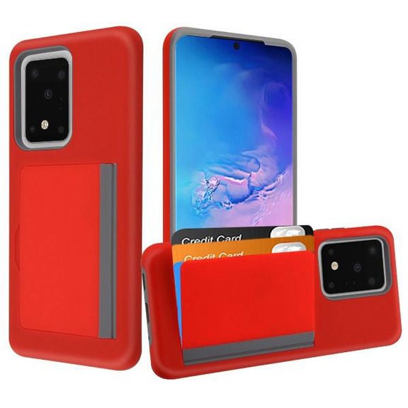 Bemz [Pocket Series] Samsung Galaxy S20, 6.2 inch Phone Wallet Case, Slim Dual Layer Hybrid Cover with 3 Card Hidden Storage Compartment Holder with Atom Wipe - Red