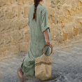 thumbnail image 3 of CHOK Robes Follure pour Femmes Manches Courtes Col en V Nouvelle Robe d'Été Longue Ample en Coton et Lin à Rayures Teintes au Fil, 3 of 6