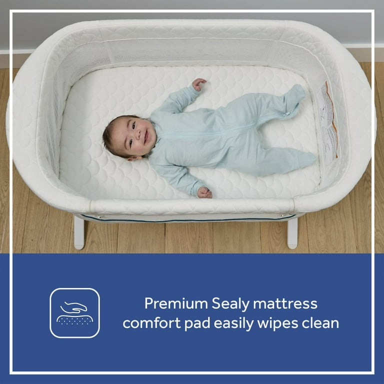 Sealy Cozy Cool Breathable 2 in 1 Baby Bassinet Bedside Sleeper White Moisture Wicking Sheet