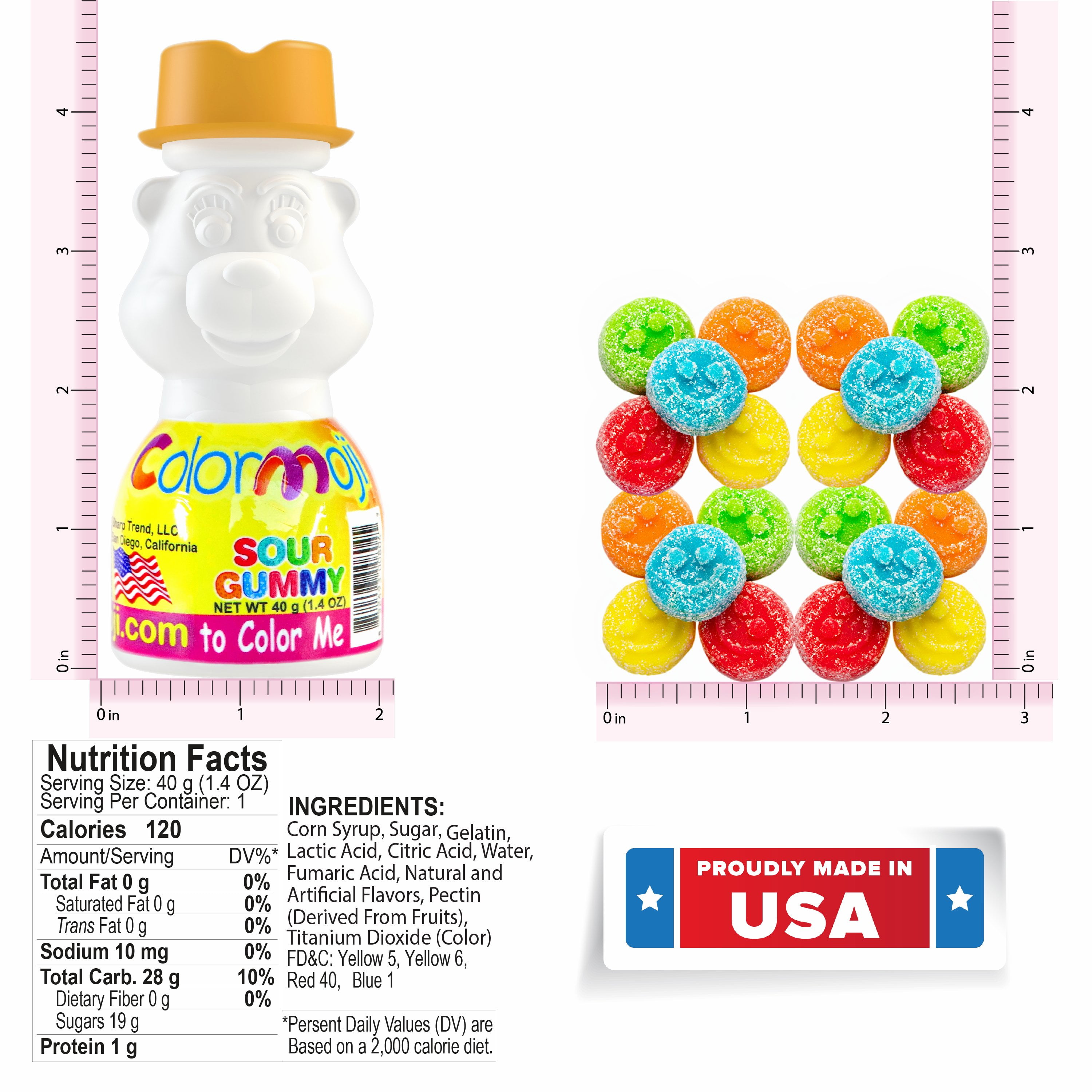 Colormoji Sour Gummy Candy in 4 Beno Bear Painting Model (4 Hats) - 1.4 oz Each - Art and Craft Coloring Game with Free Coloring App DIY Gift