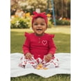 thumbnail image 5 of Loicainy Baby Toddler Girls Spring Outfit for Valentines Day, 3 6 12 18 Months Long Sleeve Embroidery Romper with Heart Print Flare Pants and Headband Clothes, 5 of 9