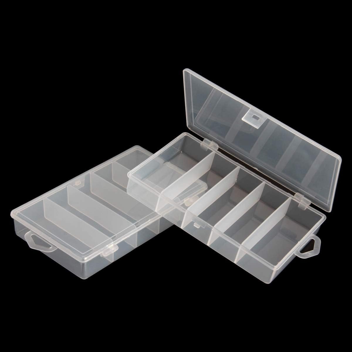 2 Pack 5 Grid Clear Plastic Fishing Tackle Storage Box Making Findings Organizer Box Container Case Utility Box 7×4.3×1.2inch