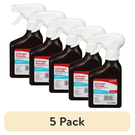 (5 pack) Leader Hydrogen Peroxide First Aid Antiseptic Topical Solution USP, 3% Spray Bottle 8 fl oz