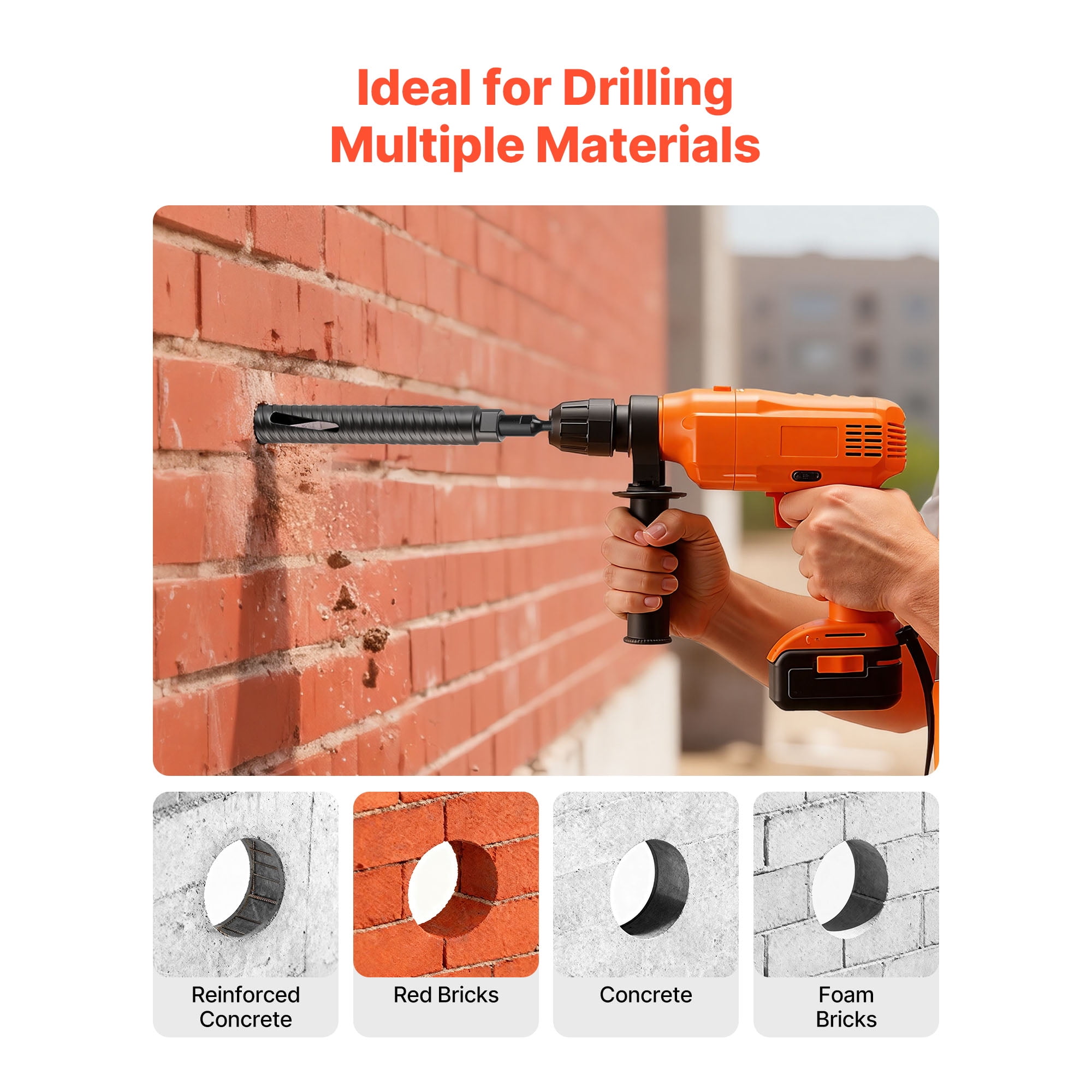 KFFKFF 1-1/2 inch Diamond Core Drill Bit, 9-1/2 inch Depth, 5/8-11 Thread, Includes 3 Adapters, Pilot Drill, and Hex Wrench, Suitable for Concrete, Red Bricks, and Masonry