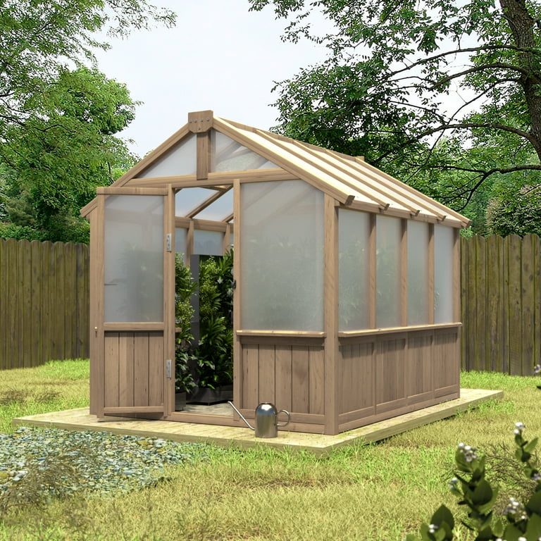 VEIKOUS 8'x6' Outdoor Cedar Wood Greenhouse w/ Lockable Door