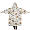 thumbnail image 2 of Oversized Wearable Blanket Hoodie,White Highland Cow Flower Pattern Sherpa Blanket Hoodie with Super Pockets,Super Warm Fuzzy Pullover for Women & Men, 2 of 6