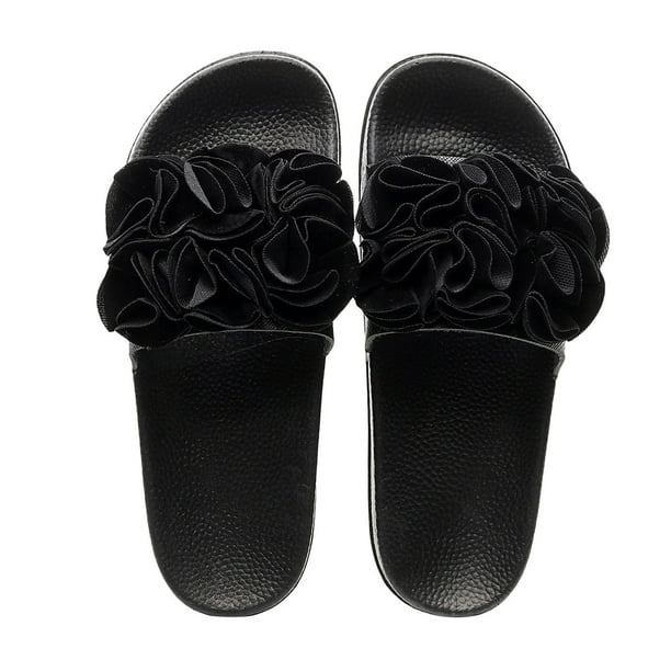 Sandalias de uso al aire libre de verano para mujer, pantuflas de una palabra, flor grande informal Wmkox8yii hj789