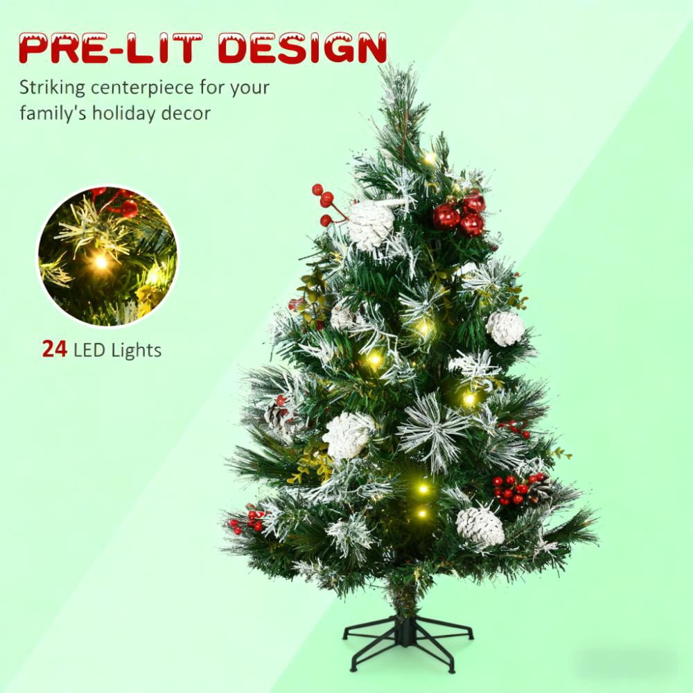 2.5ft Battery-Operated Prelit Christmas Tree 70 Tips 24 LED Lights Berries Pine Cones Tripod Stake Outdoor Decor