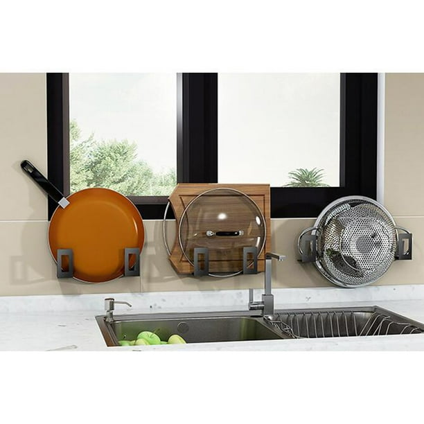unbranded 4Ud Organizador De Cocina Para Tapas De Ollas En Acero Inoxidable Con Soporte Y Para Pared