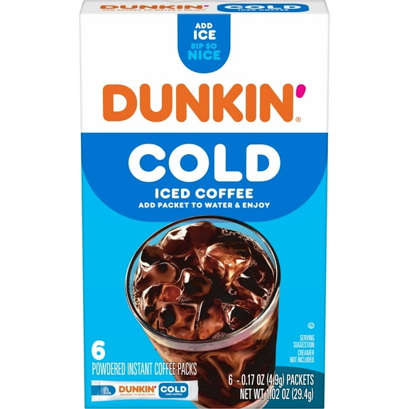 Dunkin’ Cold Iced Coffee, Powdered Instant Coffee Packs, 6 count