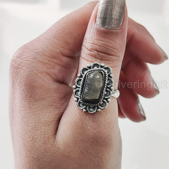 Natural Labradorite Ring, Rough Labra Gemstone Ring, Birthstone, Bohemian Ring, 925 Sterling Silver, Womens Ring, Christmas, Thanksgiving, Handmade, Statement Jewelry, Rough Gemstone Jewelry