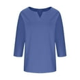 thumbnail image 5 of 3/4 Length Sleeve Womens Tops Horkkom Fall V Neck Plain T Shirts Casual Loose Pullover 3/4 Sleeve T Shirts Blue S, 5 of 6