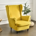 thumbnail image 5 of Eurhowing 2-Piece Stretch Wingback Chair Covers, Non-Slip Velvet Chair Slipcovers with Cushion Cover, Soft Wingchair Protector for Living Room, Yellow, 5 of 10