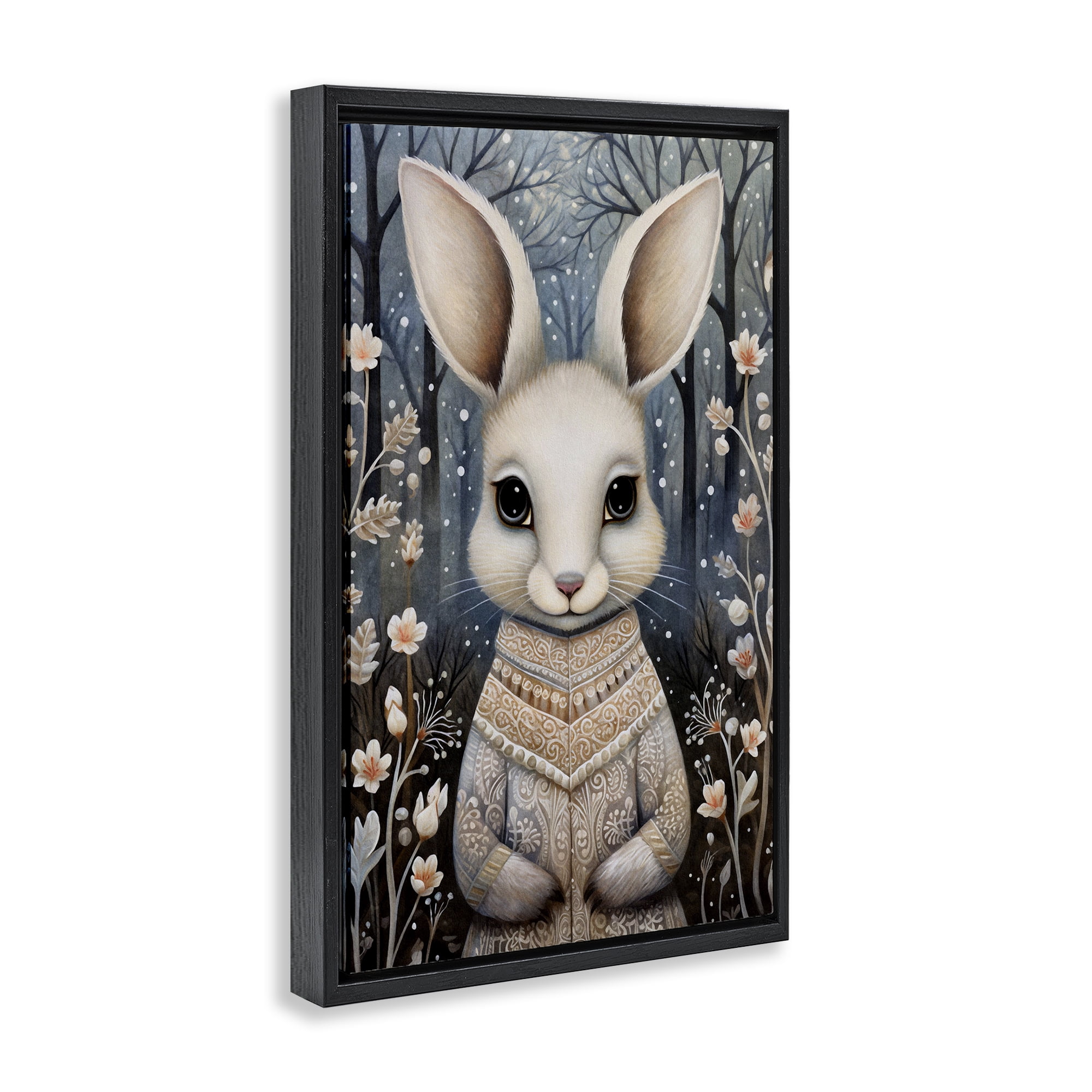 Stupell Industries Woodland White Rabbit Animals & Insects Painting Black Floater Framed Art Print Wall Art, 21 x 31