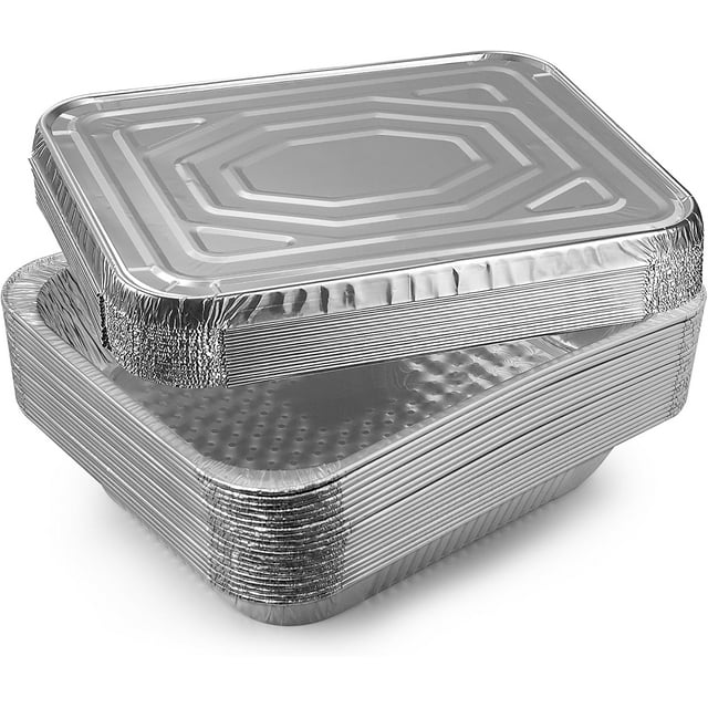 baomifa-20 Pcs Moules en Aluminium Robustes, Contenants Alimentaires Jetables avec Couvercles pour Cuisiner, Rôtir, Cuire, Chauffer, Ranger, Préparer les Aliments - 12.5” X 10.2” X 2.5”