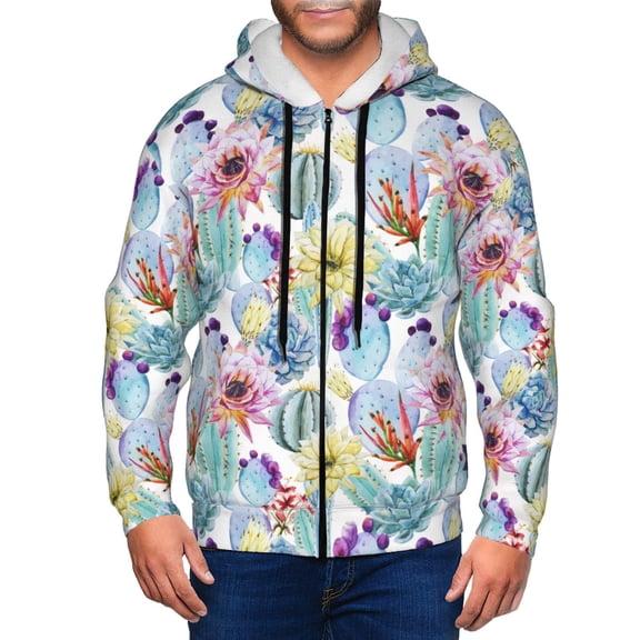 Honeii Cactus1 Print Hoodies for Men, Pullover & Full Zip, Breathable Zip up Hoodie, Sweatshirt-Small