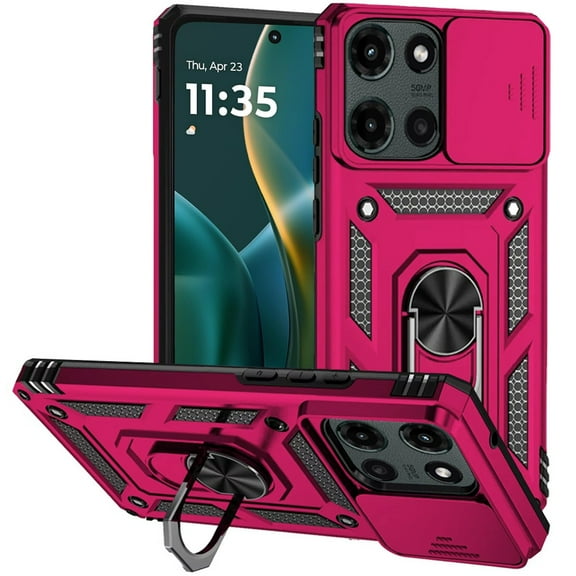 Military Grade Hybrid Case with Ring Grip and Camera Lens Protector for Motorola Moto G Stylus 2025 - Hot Pink