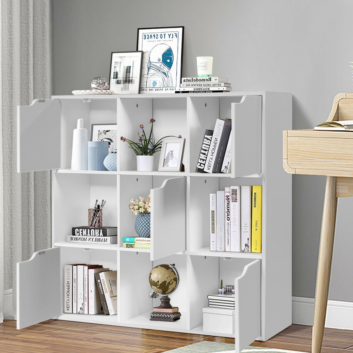 Gymax 9 Cube Bookcase Cabinet Wood Bookcase Storage Shelves Room Divider Organization