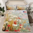 thumbnail image 2 of Feelyou Rustic Floral Flower Queen Sheet Sets for Kids, Vibrant Groovy Daisy Flat Sheet, Western Oil Printing Floral Queen Fitted Sheet, Luxury Bedroom Decor, 4-Piece, 2 of 7