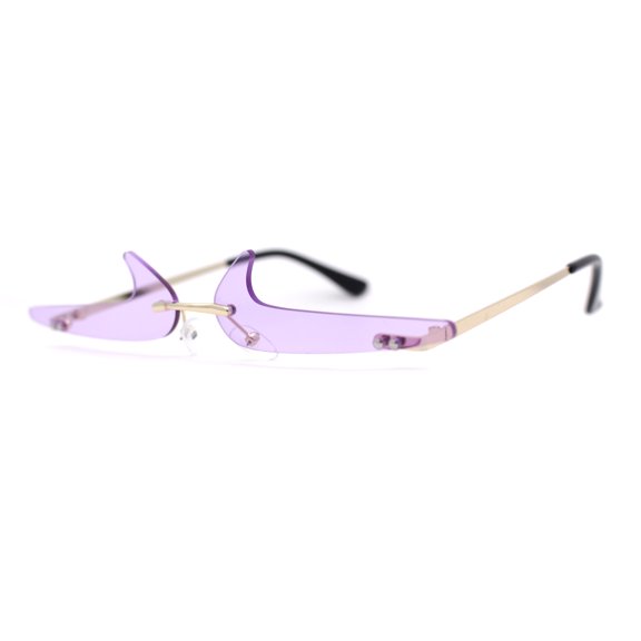 Unique Check Mark Lens Avant Garde Rimless Pimp Sunglasses Purple