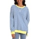 thumbnail image 2 of Sudadera de Rayas para Mujer ATHLECHIC Ajuste Holgado de Manga Larga Cuello Redondo Top S Azul Blanco, 2 of 4